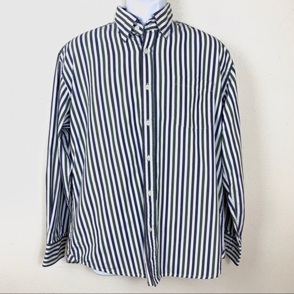 Alan Flusser Shirt Striped green white Medium